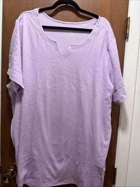 Roaman's Lavender Notch Neck Short Sleeve Tunic